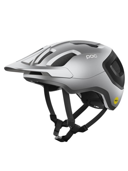 Załaduj obraz do przeglądarki galerii, Kask rowerowy POC Axion Race MIPS - Uran. Black/Argentite Silver Matt