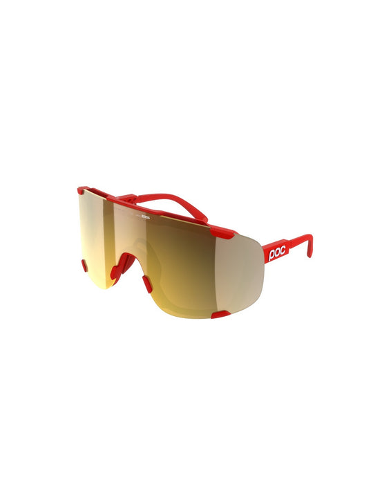 Załaduj obraz do przeglądarki galerii, Okulary rowerowe POC Devour Wide Fit - Pris. Red/Clarity Road/Partly Sunny Gold