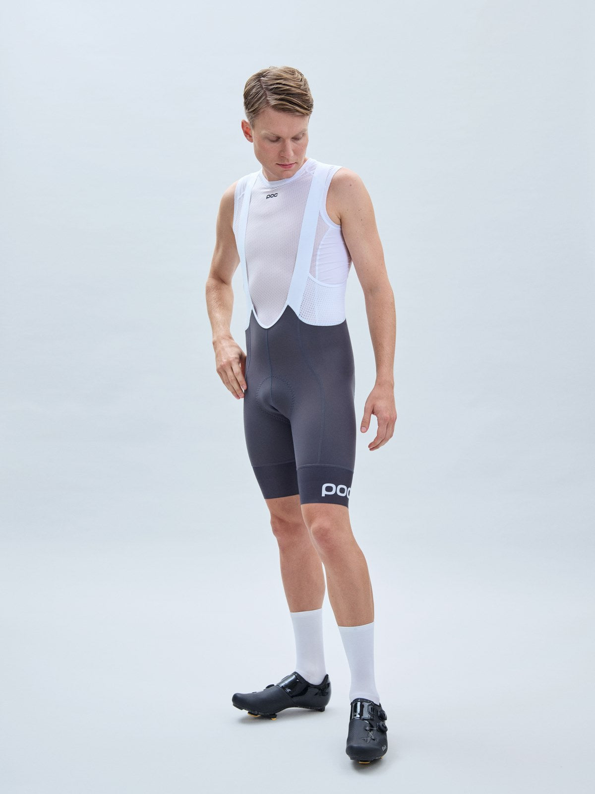 Spodenki rowerowe POC Essential Road VPDs Bib Shorts - Sylvanite Grey/Hydr. White