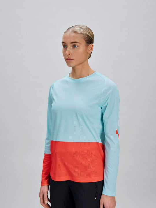 Załaduj obraz do przeglądarki galerii, Koszulka rowerowa POC W's Motion Air L/S Jersey - Lazurite Blue/Carnelian Orange
